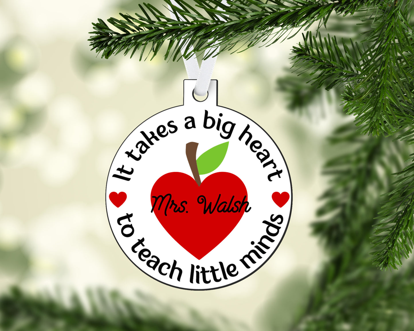 Teacher Apple Big Heart Ornament Round