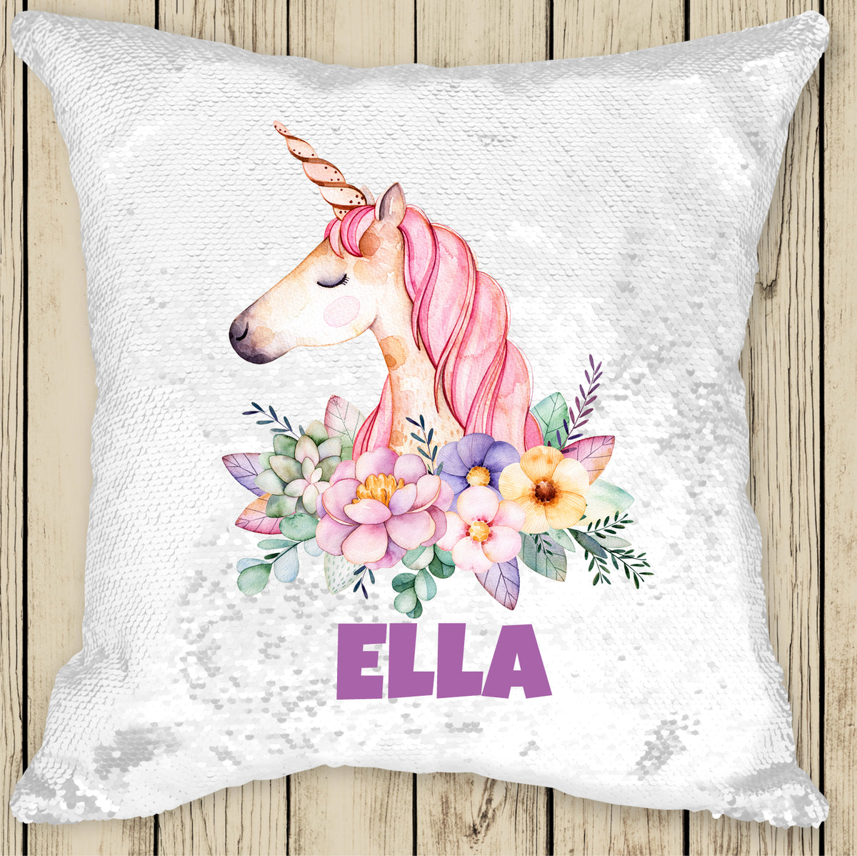 Sequin Cushion Cover Unicorn Wreath QuirkyandQuaint Australia