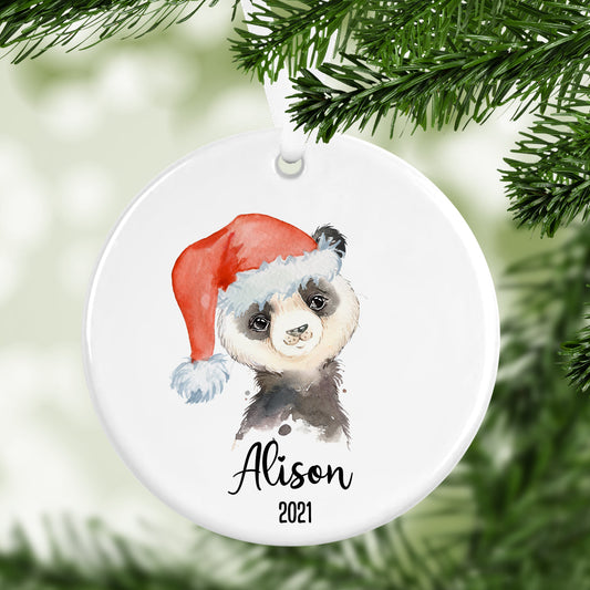 Ceramic Ornament Panda in Santa Hat