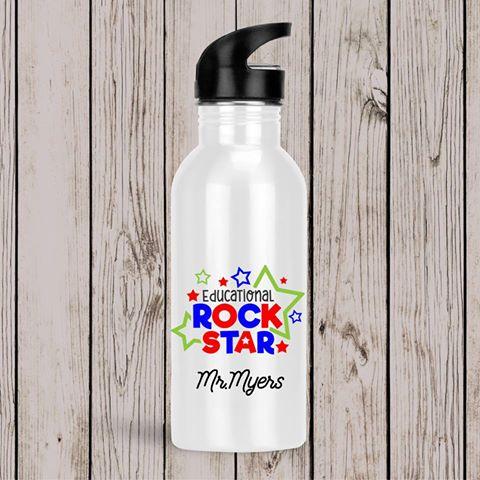 Teacher Drink Bottle Educational Rockstar Red Blue
