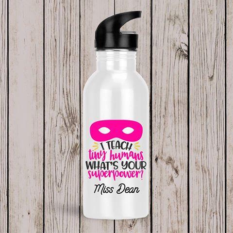 Teacher Drink Bottle SuperPower Pink