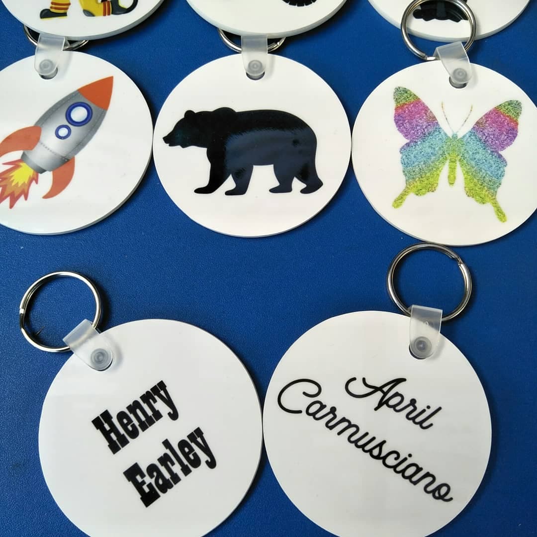 Personalised Bag Tags Plastic Round 6cm - 250+ Designs!