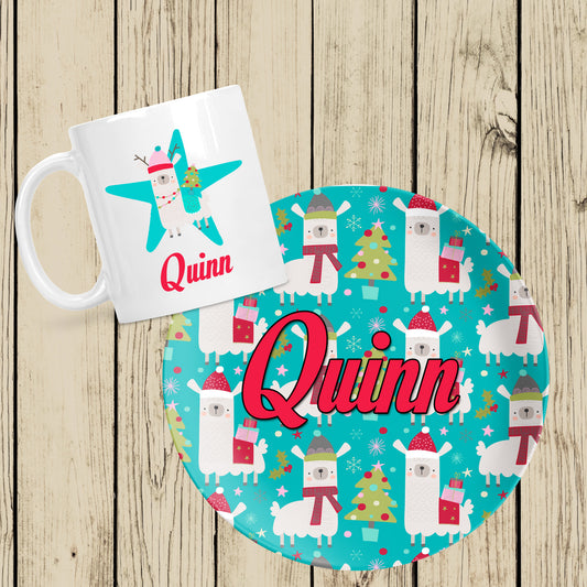 Christmas Llama mug and plate set