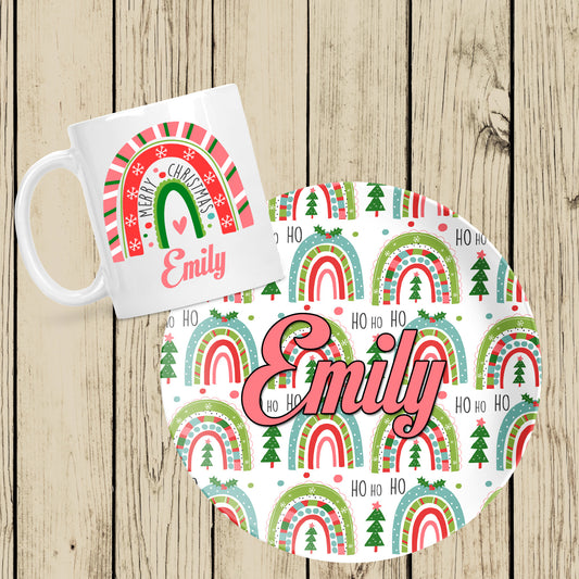 Festive Rainbow mug and plate set