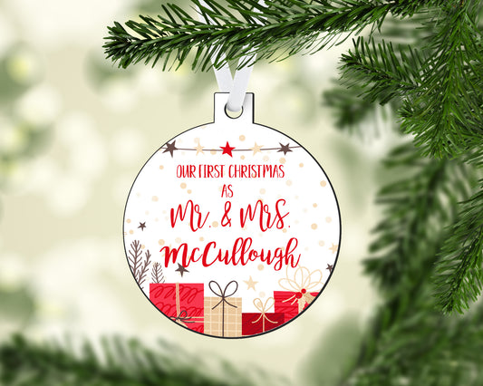 First Christmas Mr and Mrs Ornament Round