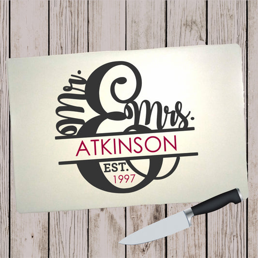 Glass Cutting Board - Mr and Mrs