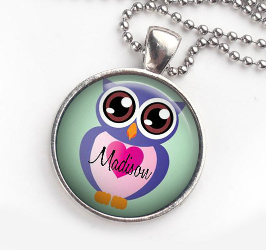 Personalised Pendant Necklace Owl Purple