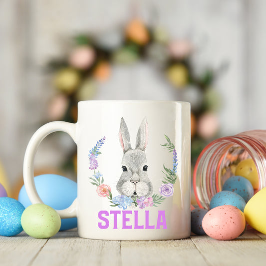 Easter Bunny with flower wreath mug