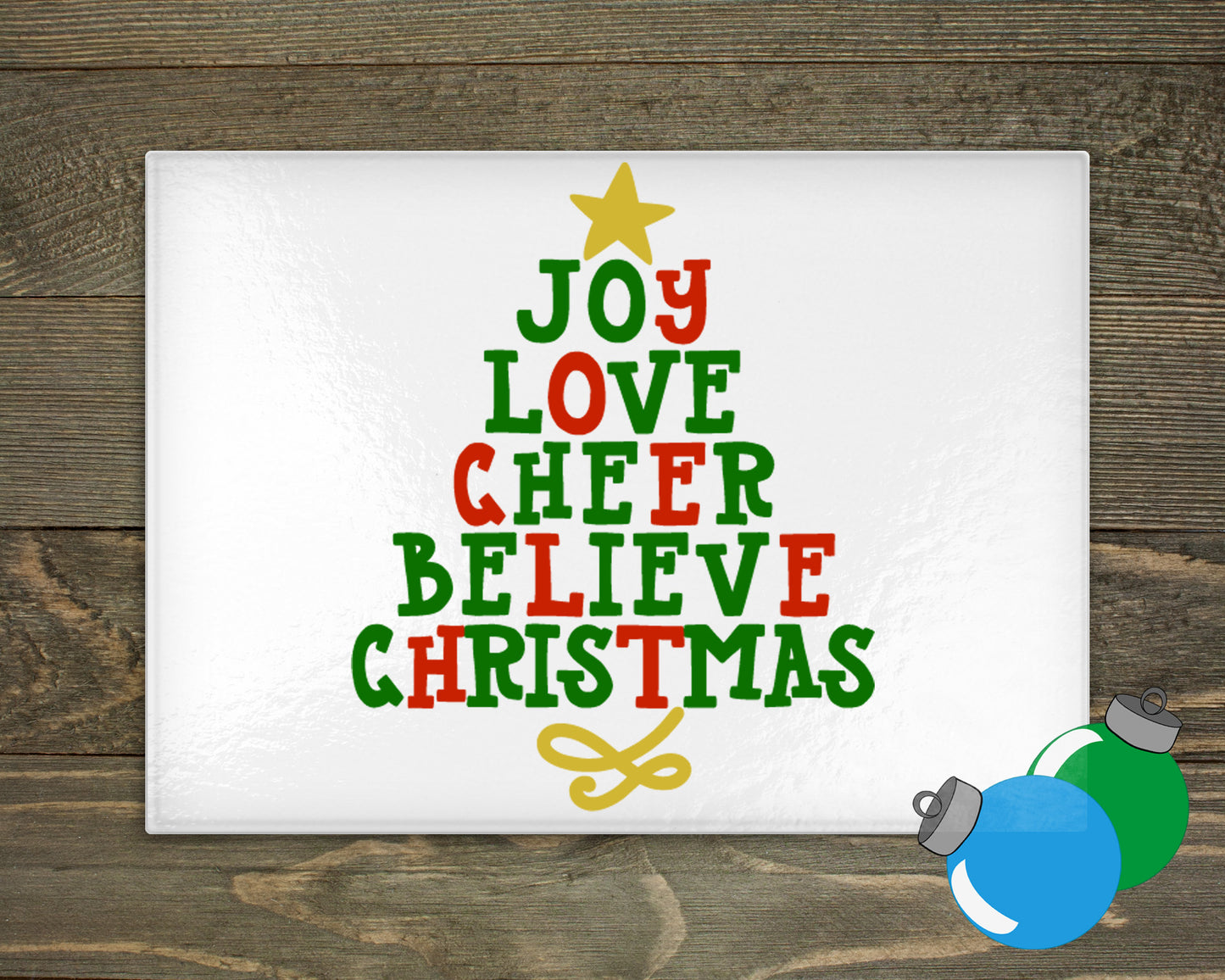 Glass Cutting Board - Christmas Tree words