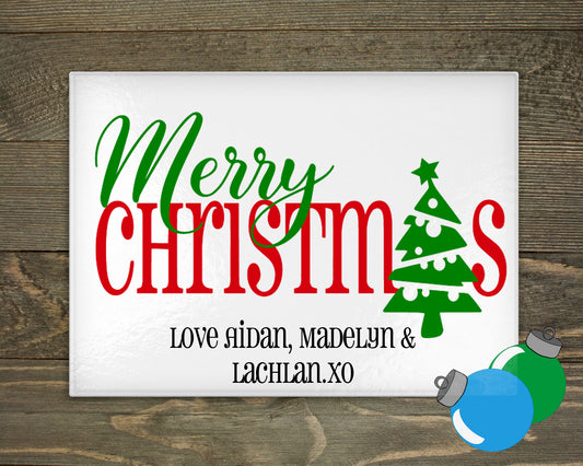 Glass Cutting Board - Merry Christmas Tree