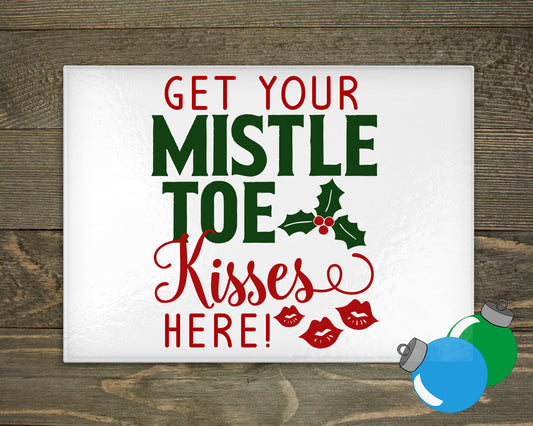 Glass Cutting Board - Mistletoe Kisses