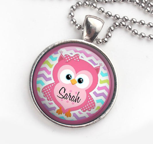 Personalised Pendant Necklace Owl Pink