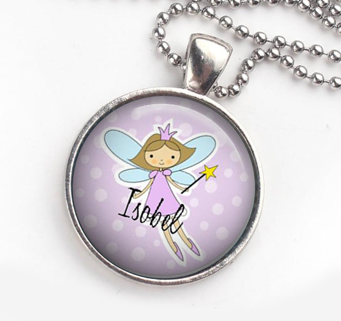 Personalised Pendant Necklace Fairy Purple