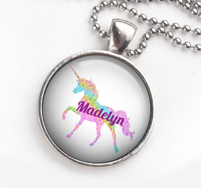 Personalised Pendant Necklace Glitter Unicorn